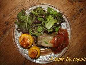 Petites courgettes rondes au chèvre frais, basilic, ciboulette et piment d'espelette